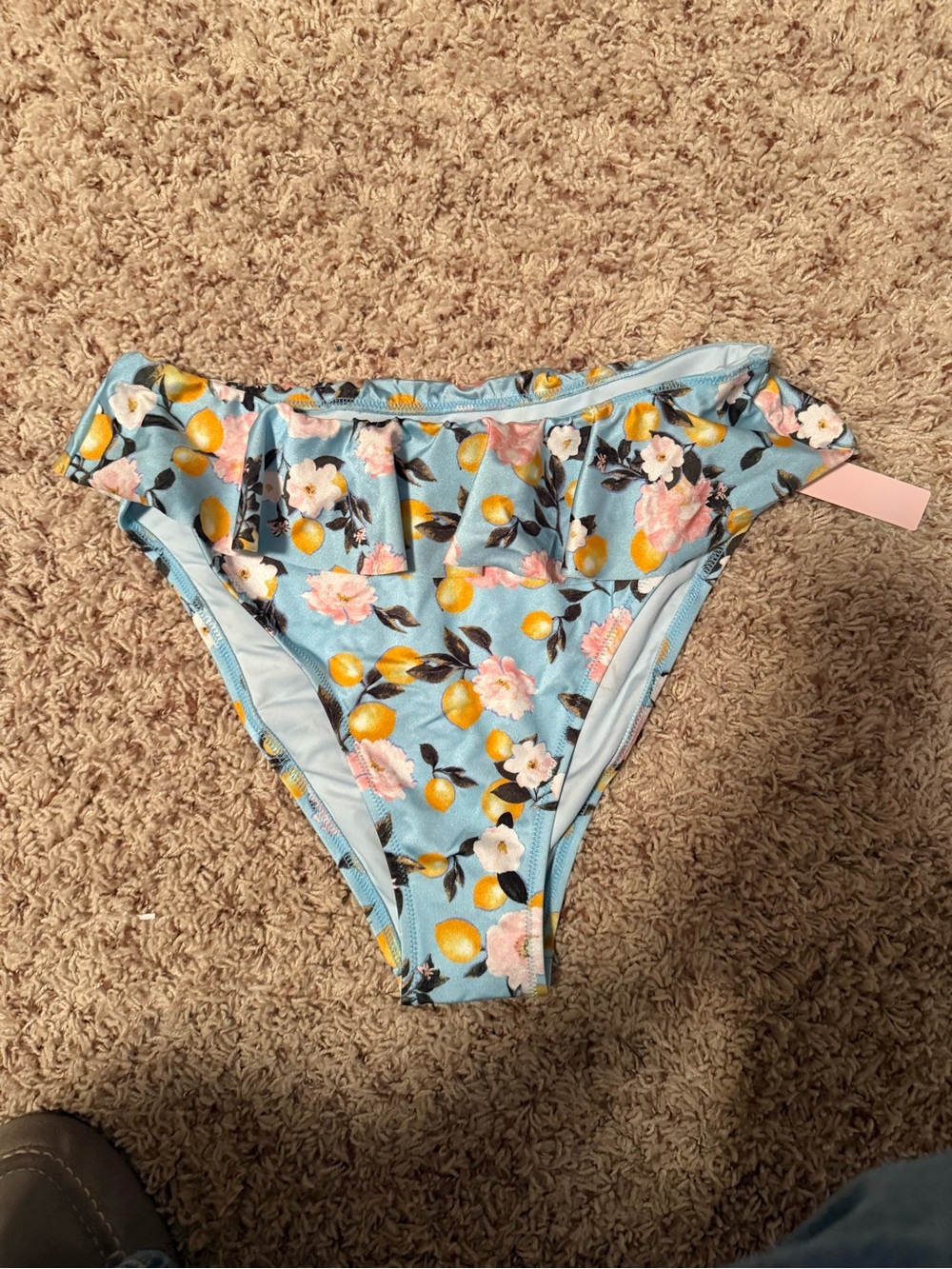 Victoria's Secret Light Blue Floral & Lemon Bikini Bottoms
